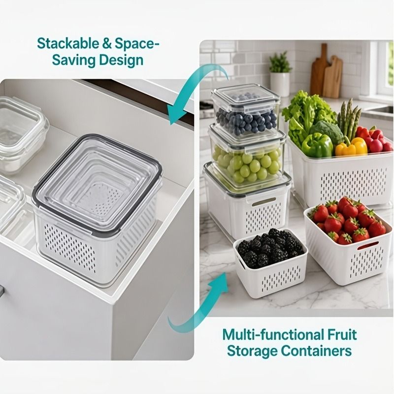 8-Piece Fruit Storage Container Set with Drain Baskets