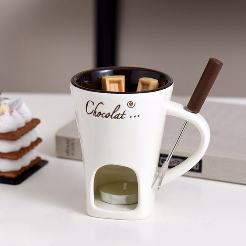 Ceramic Chocolate Melting Pot Set with Fork