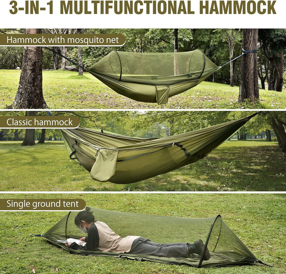 ITOPFOX Parachute Nylon Camping Hammock with Mosquito Net and Tree Straps