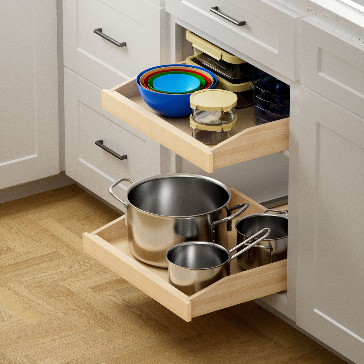 LOVMOR Soft-Close Wooden Pull-Out Cabinet Organizer Natural