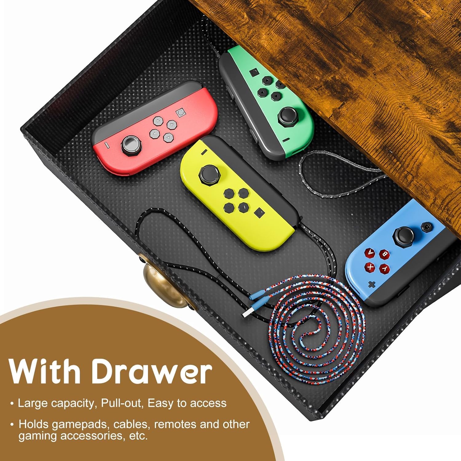 4-Tier Media Storage Tower with Drawer, Console Stand for PS5/Xbox/Switch