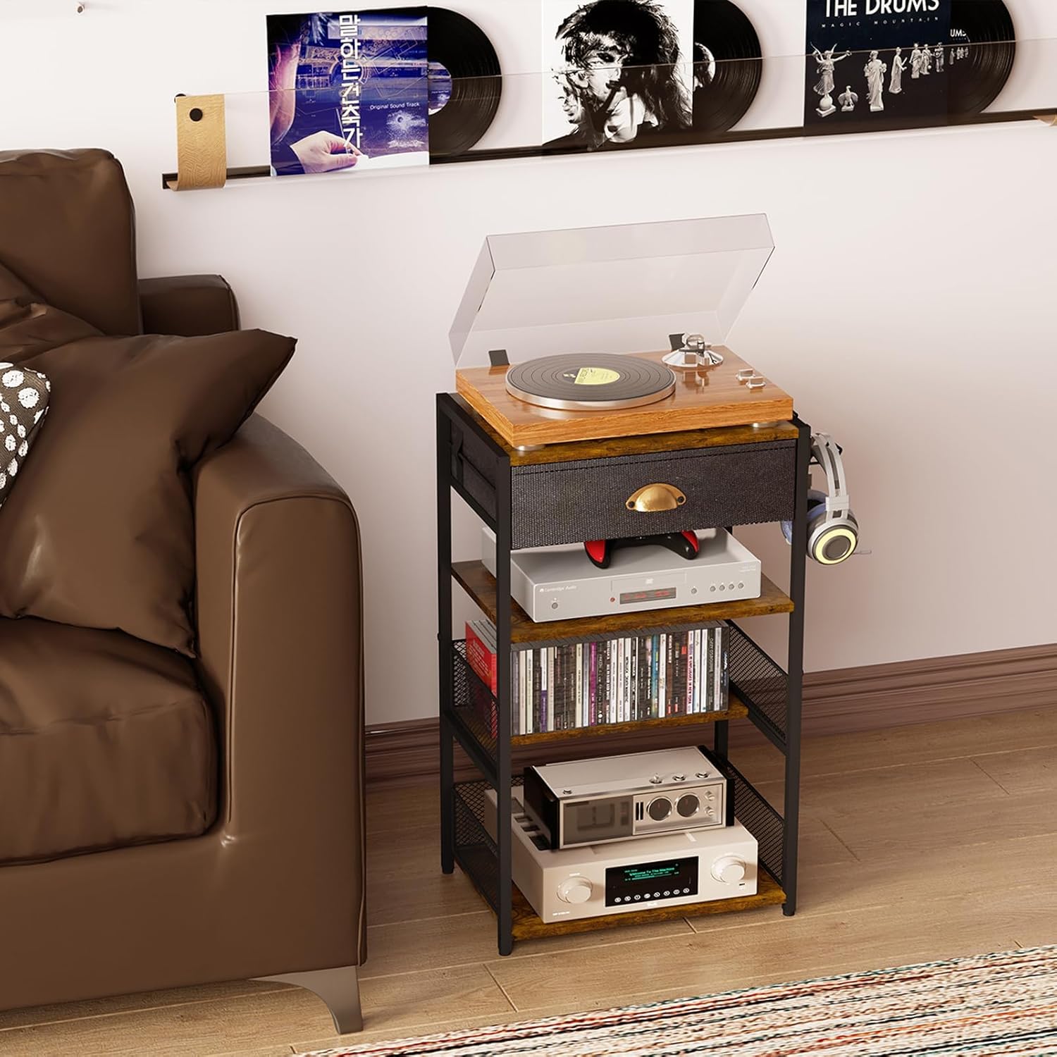 4-Tier Media Storage Tower with Drawer, Console Stand for PS5/Xbox/Switch