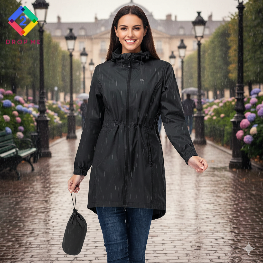 Lightweight breathable waterproof jacket for women front side