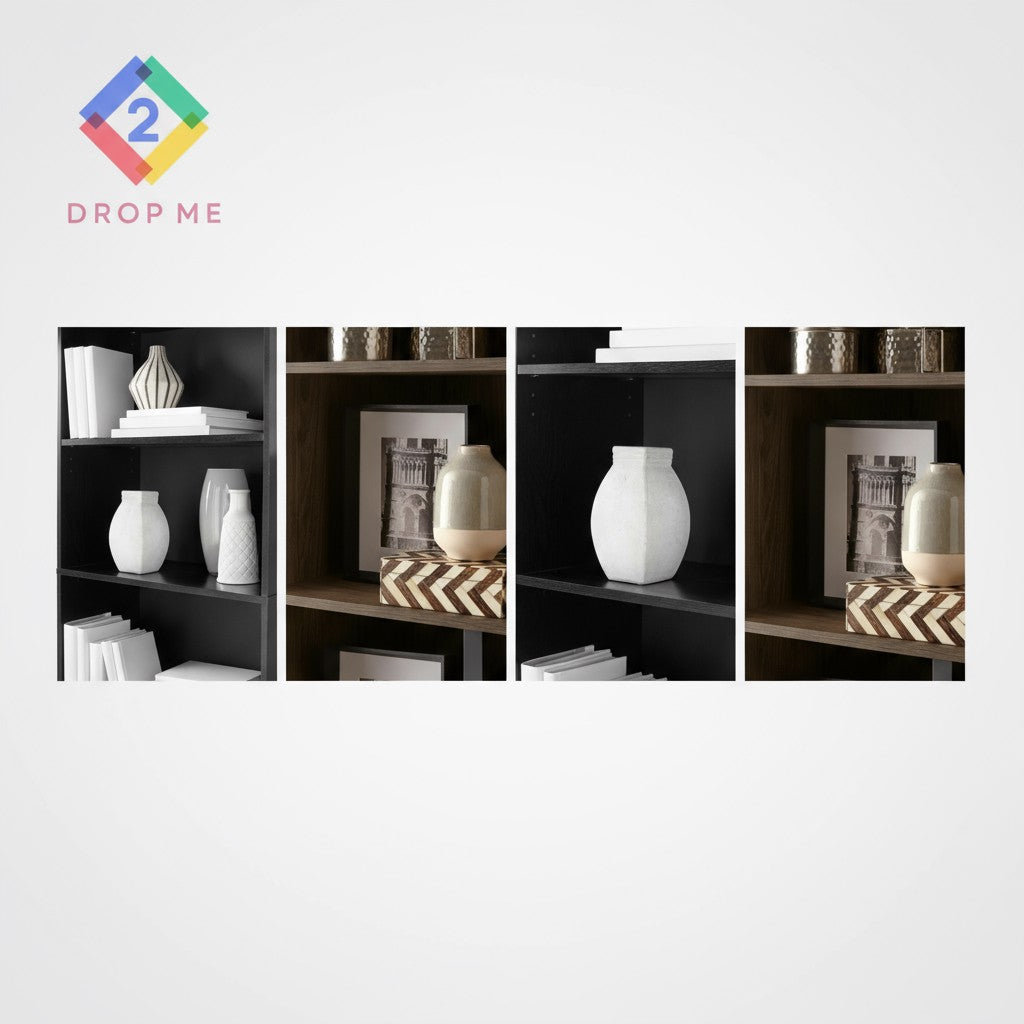 5-Shelf Bookcase with Adjustable Shelves – True Black Oak Finish