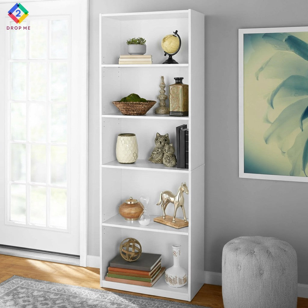 5-Shelf Bookcase with Adjustable Shelves – True Black Oak Finish