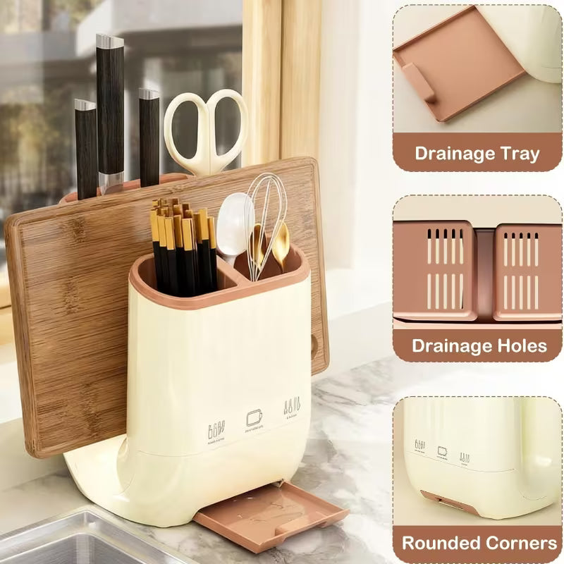 Countertop Utensil Organizer with Lid and Cutting Board Stand