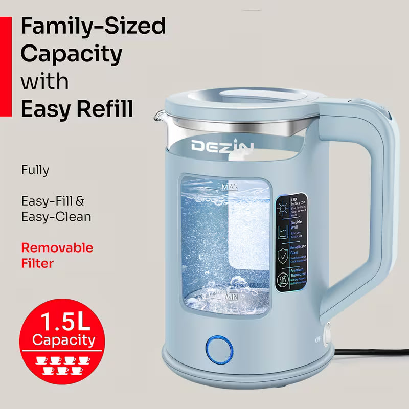1.6qt Stainless Steel Electric Kettle with LED Light Fast Boil