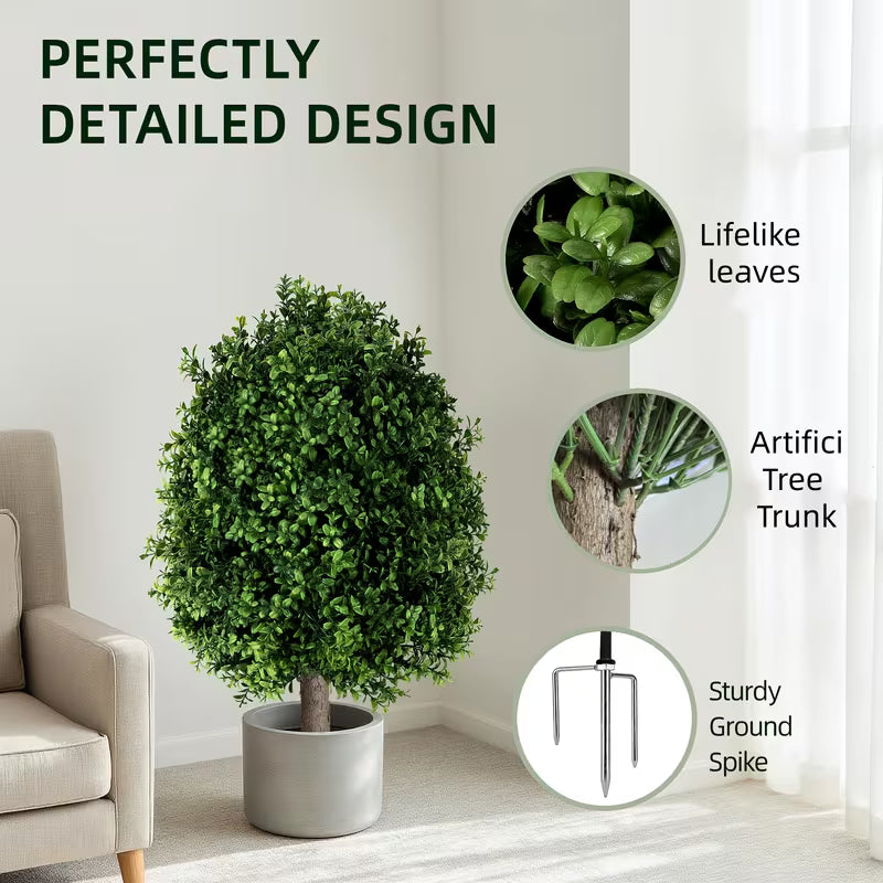 28-Inch Artificial Boxwood Topiary Ball Bush with Ground Spike