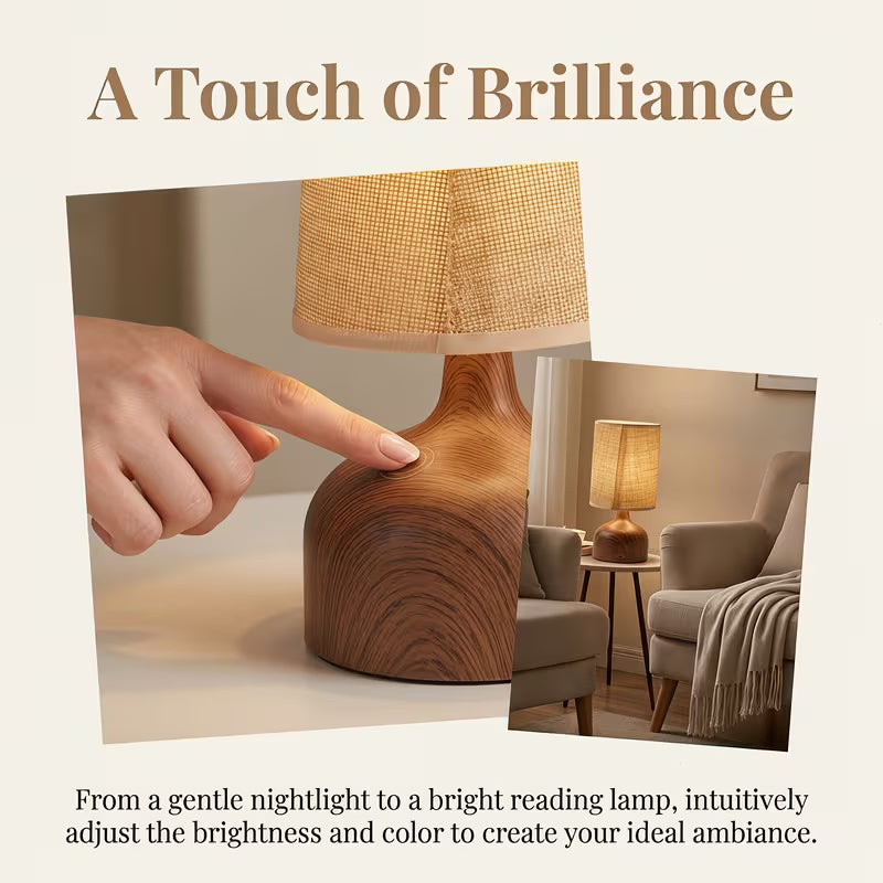 Wireless Rechargeable Wooden Table Lamp with Linen Shade