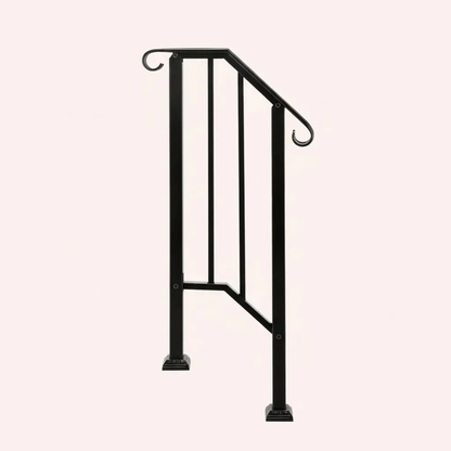 Outdoor Stair Handrail for 1–4 Steps, Adjustable Black Steel Railing