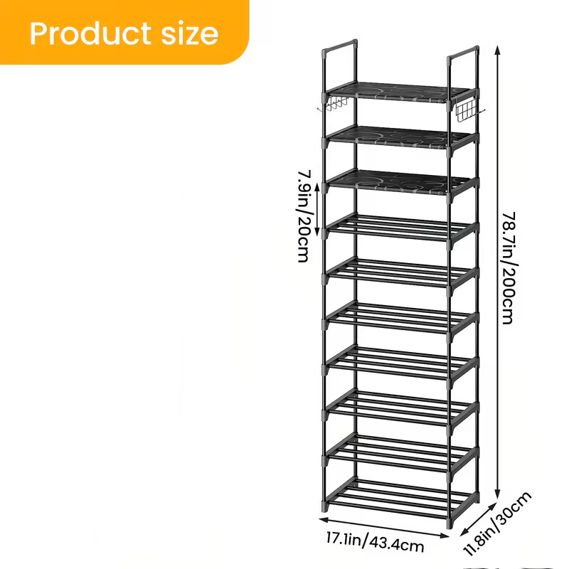 Multi Layers - Shoe Rack Organizer Column Storage Shelf Entryway w/ Hooks