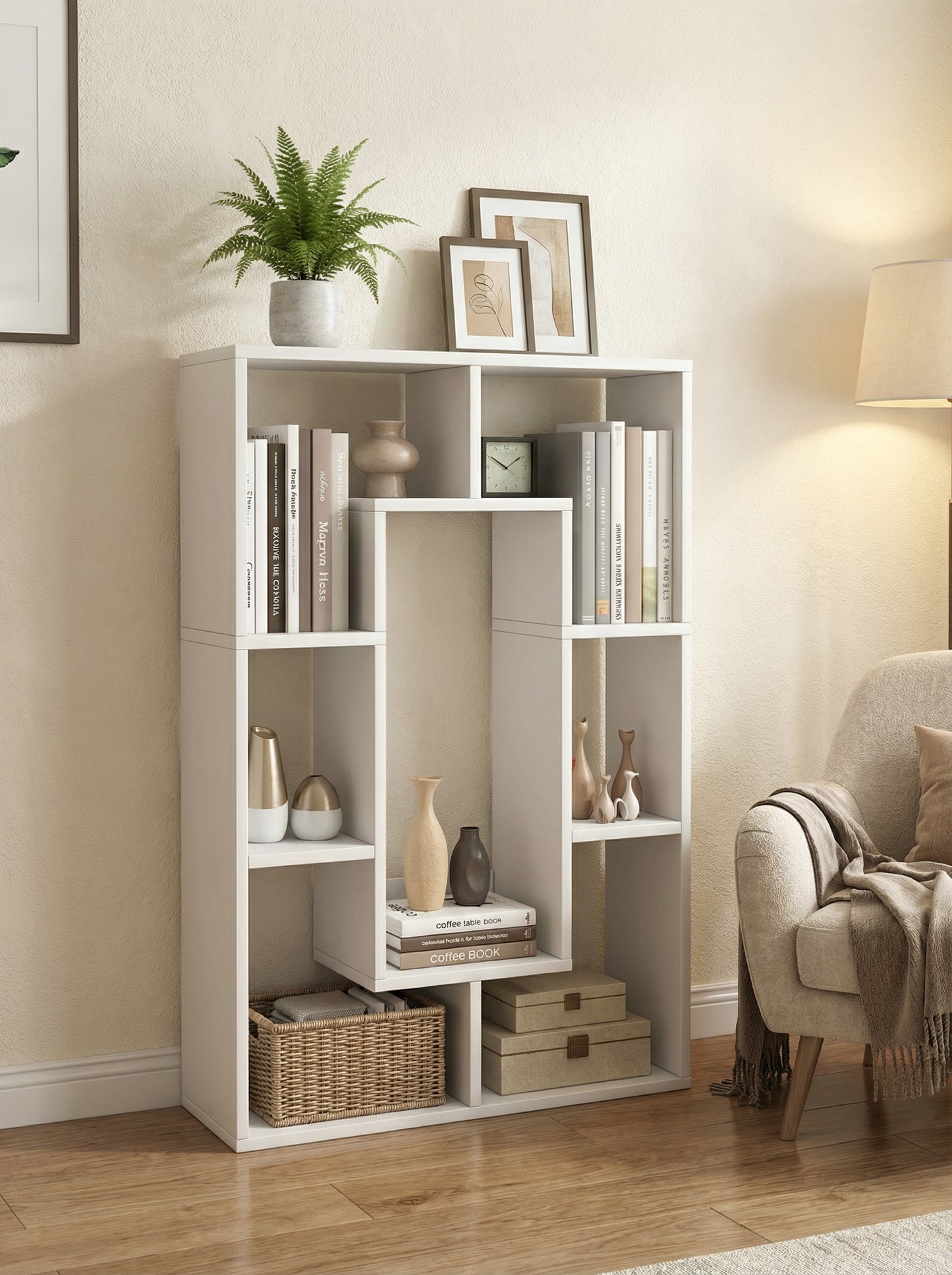 7-Tier Cube Bookshelf, Tall Narrow Bookcase for Small Spaces