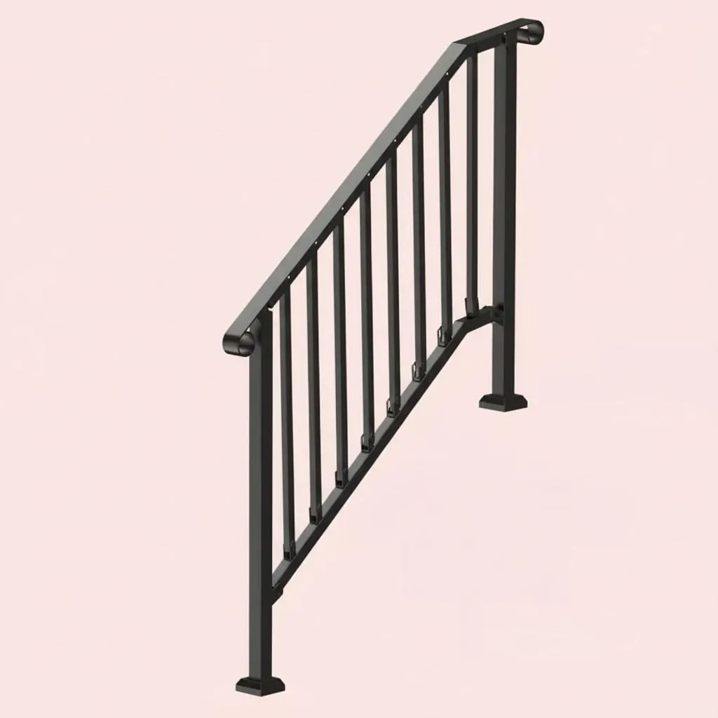 Outdoor Stair Handrail for 1–4 Steps, Adjustable Black Steel Railing
