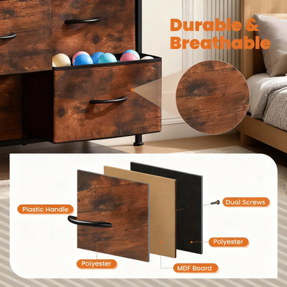 8-Drawer Metal Frame Dresser Wall-Mountable High-Feet Quick-Assembly Bedroom Storage