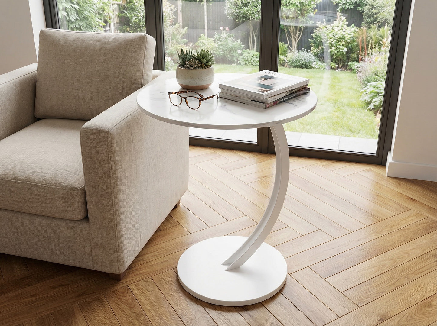 Modern Side Table – Round, C-Shape & Petal Designs | Sofa End Table with Metal