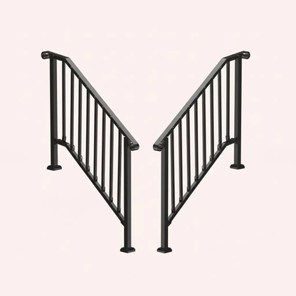 Outdoor Stair Handrail for 1–4 Steps, Adjustable Black Steel Railing
