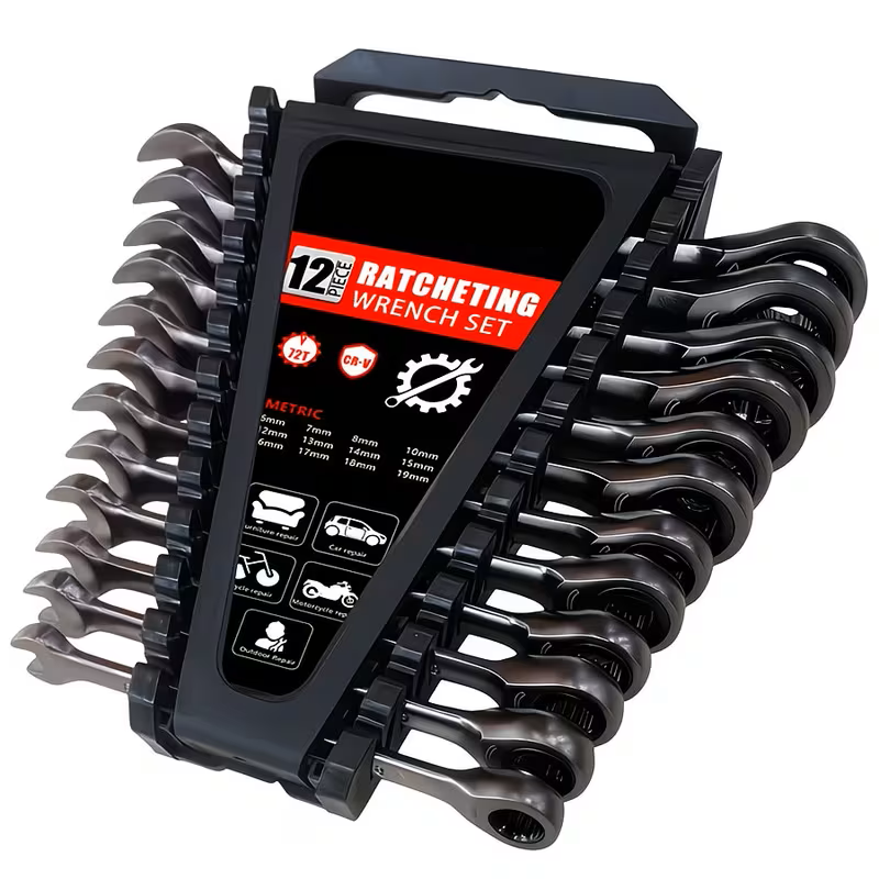 2/10/12/24 PCS Ratcheting Wrench Set SAE Metric - Steel Combination Spanner Kit