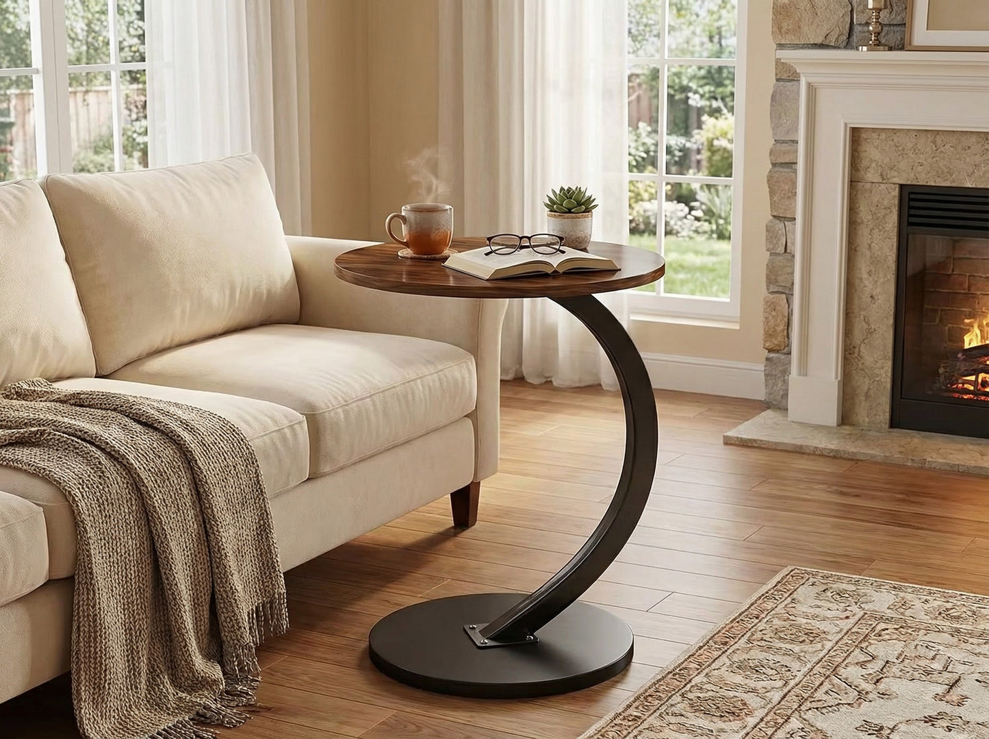 Modern Side Table – Round, C-Shape & Petal Designs | Sofa End Table with Metal