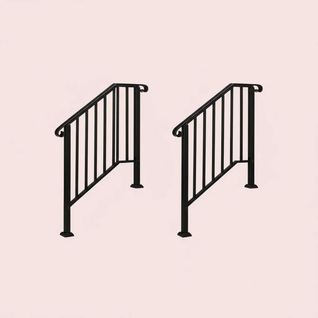 Outdoor Stair Handrail for 1–4 Steps, Adjustable Black Steel Railing