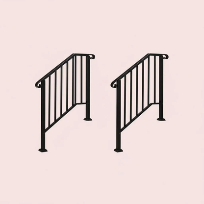 Outdoor Stair Handrail for 1–4 Steps, Adjustable Black Steel Railing