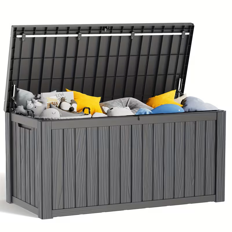 75 Gallon Heavy-Duty Outdoor Deck Box – Waterproof Patio Storage Box with Hinged Lid, Lockable & Easy Assembly