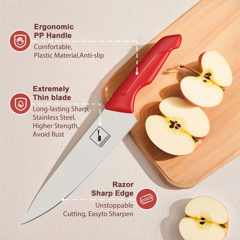14-Piece Stainless Steel Kitchen Knife Set with Sharpener Block Red