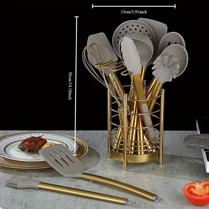 38-Piece Stainless Steel Cooking Utensil Set with Silicone Heads Gold