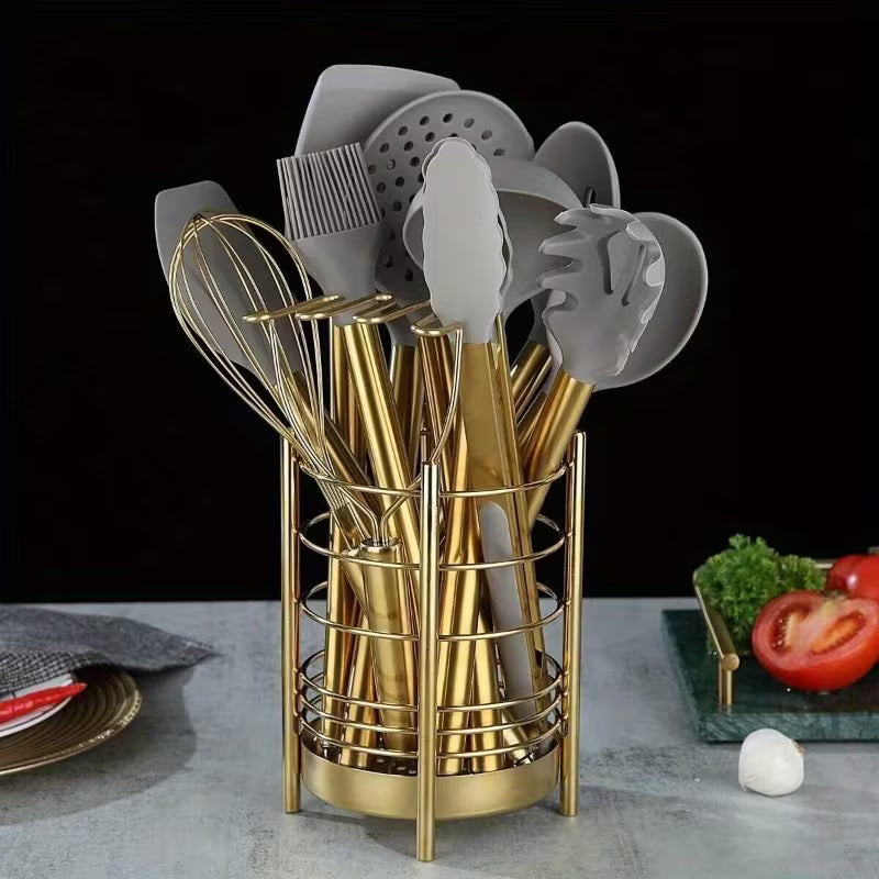 38-Piece Stainless Steel Cooking Utensil Set with Silicone Heads Gold