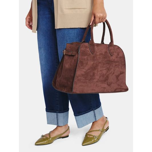 Women's Sage Satchel Soft Faux Suede Tote Bag, Chocolate
