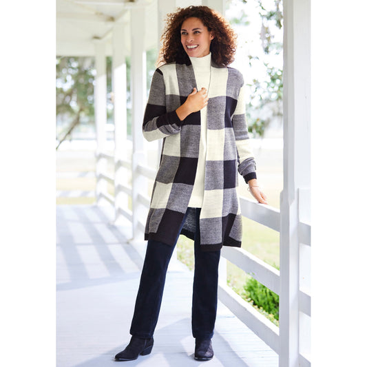 Woman Within Plus Size Jacquard Open Front Duster Sweater