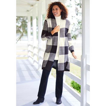 Woman Within Plus Size Jacquard Open Front Duster Sweater