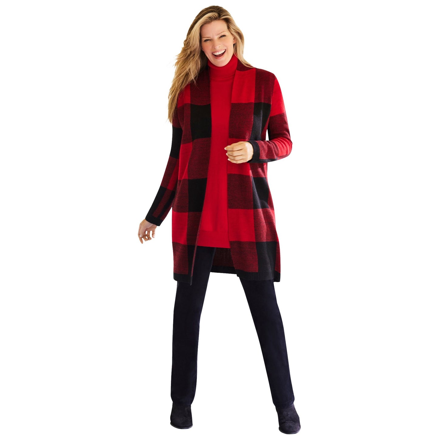 Woman Within Plus Size Jacquard Open Front Duster Sweater
