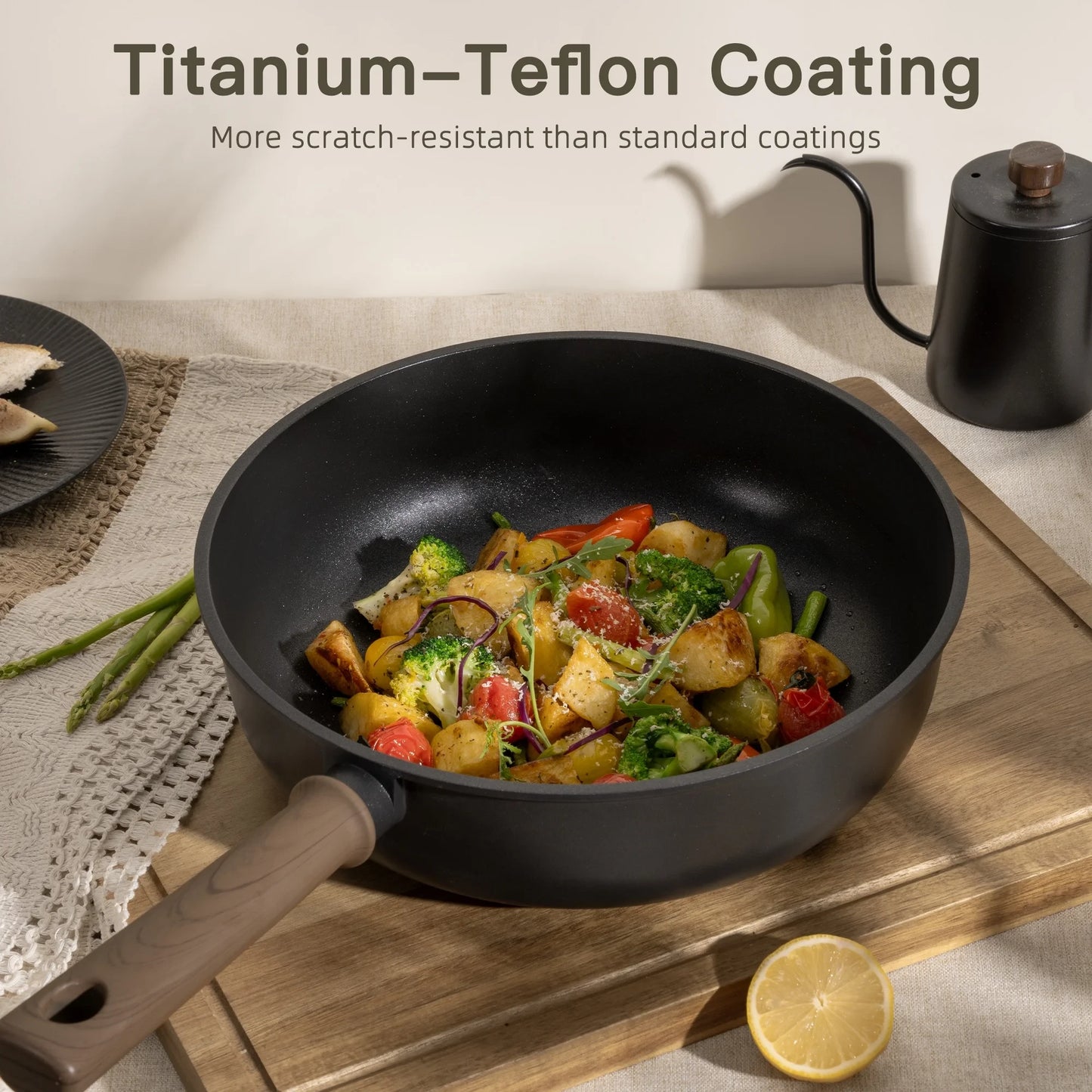 18-Piece Pots and Pans Set with Elegant Wooden Handle