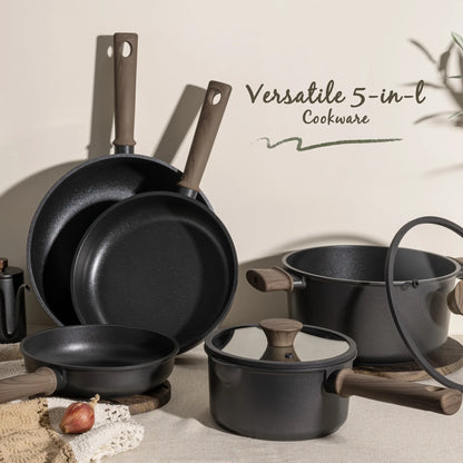 18-Piece Pots and Pans Set with Elegant Wooden Handle