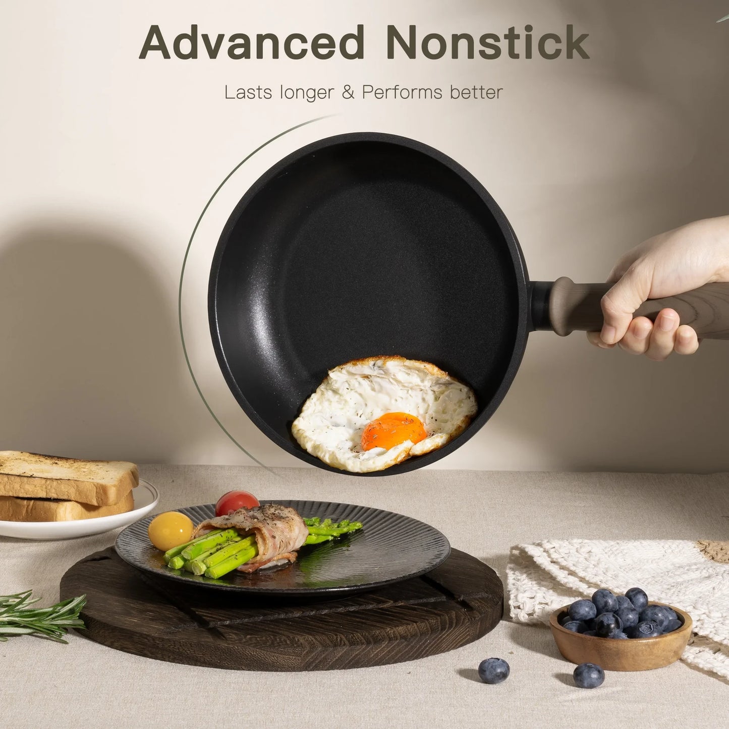 18-Piece Pots and Pans Set with Elegant Wooden Handle