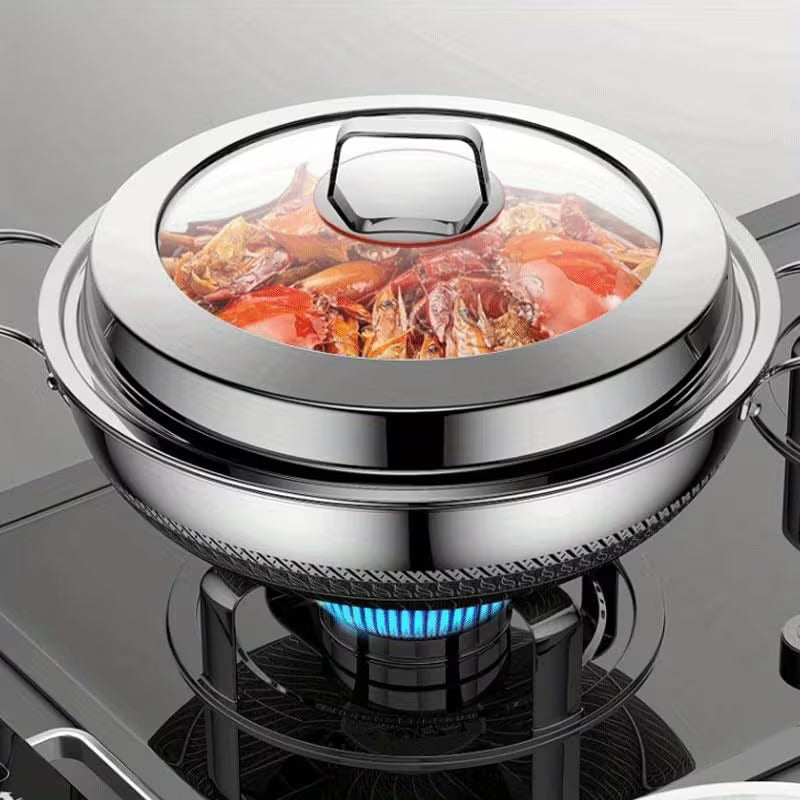 13.4-Inch Stainless Steel Double-Handled Soup Pot and Frying Pan with Lid