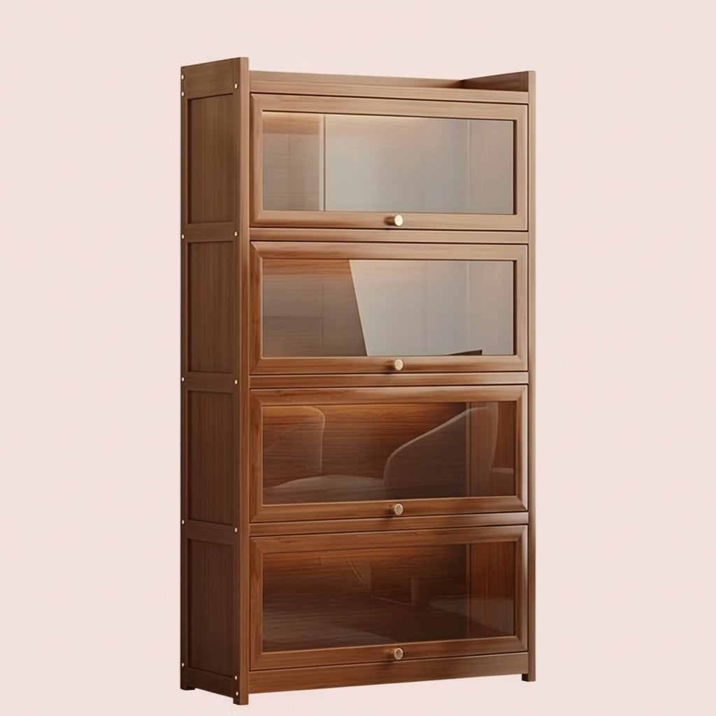 Tall Bamboo Bookshelf with Acrylic Doors, 4 Tier Storage Cabinet