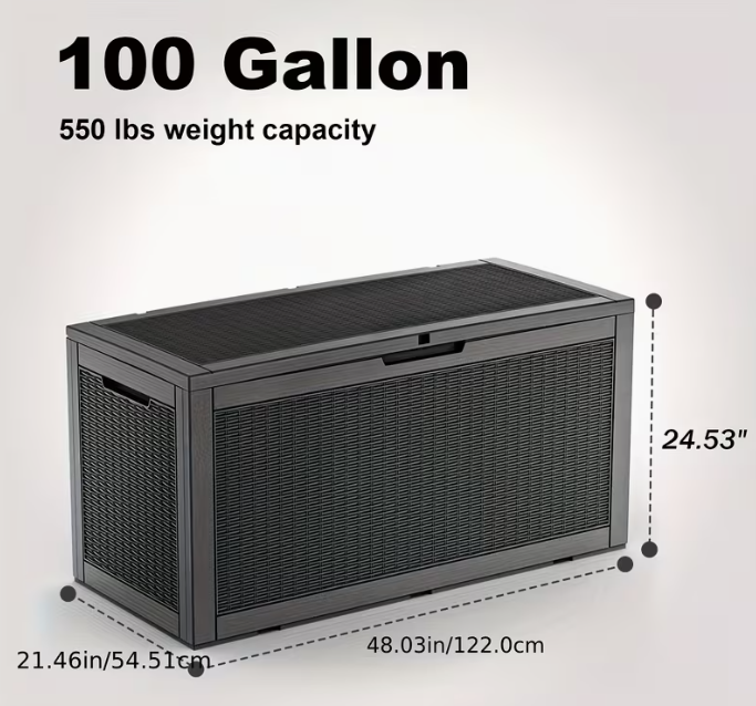 75 Gallon Heavy-Duty Outdoor Deck Box – Waterproof Patio Storage Box with Hinged Lid, Lockable & Easy Assembly