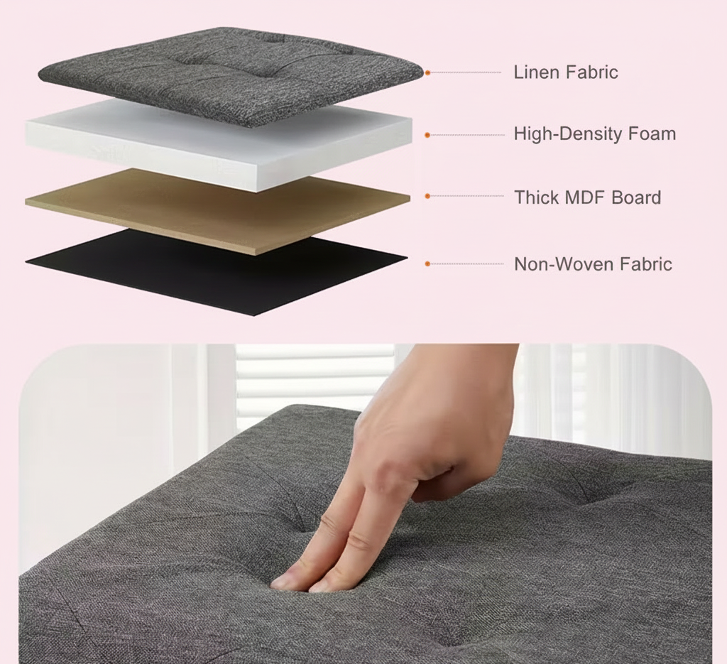 30/43" Folding Storage Ottoman Bench Heavy Duty Padded Seat Multi Size - Color