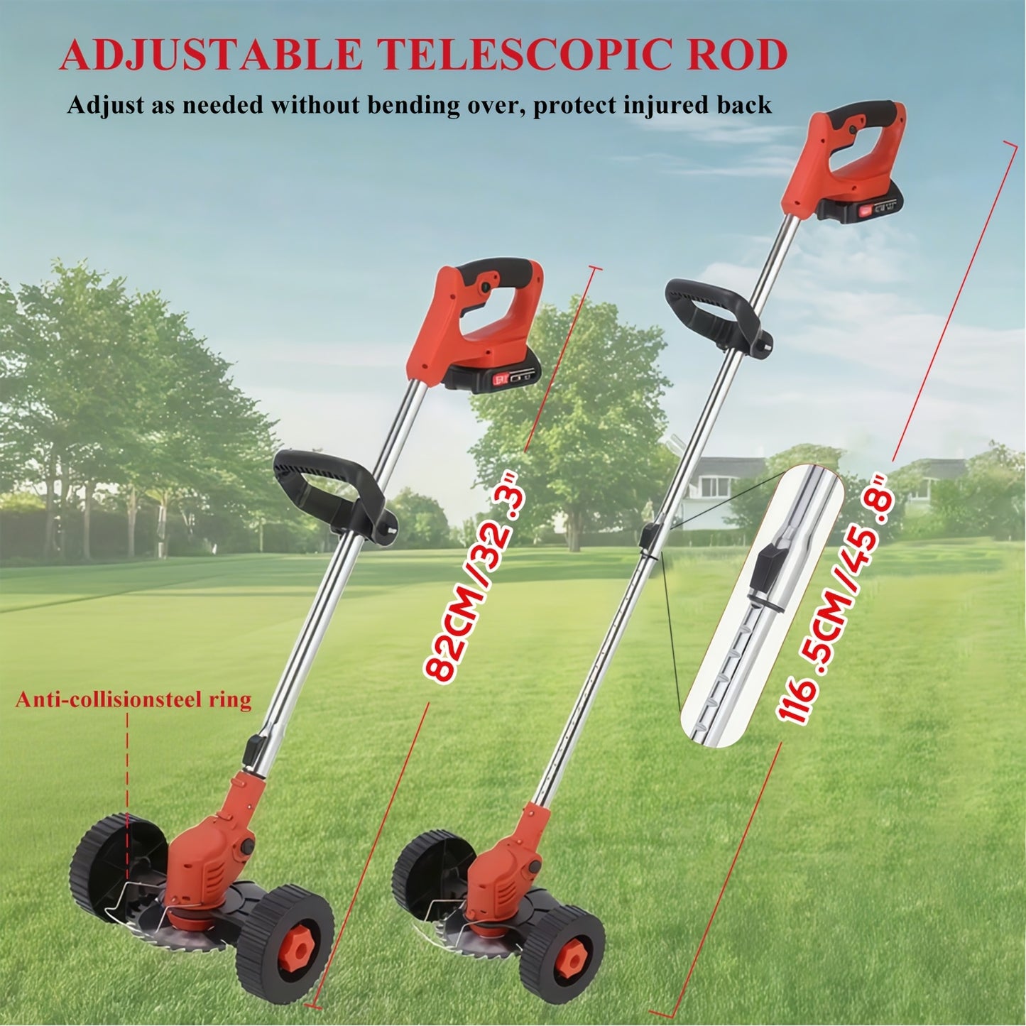 Cordless Electric Lawn Mower 2500W with 2 Batteries & 3 Blades