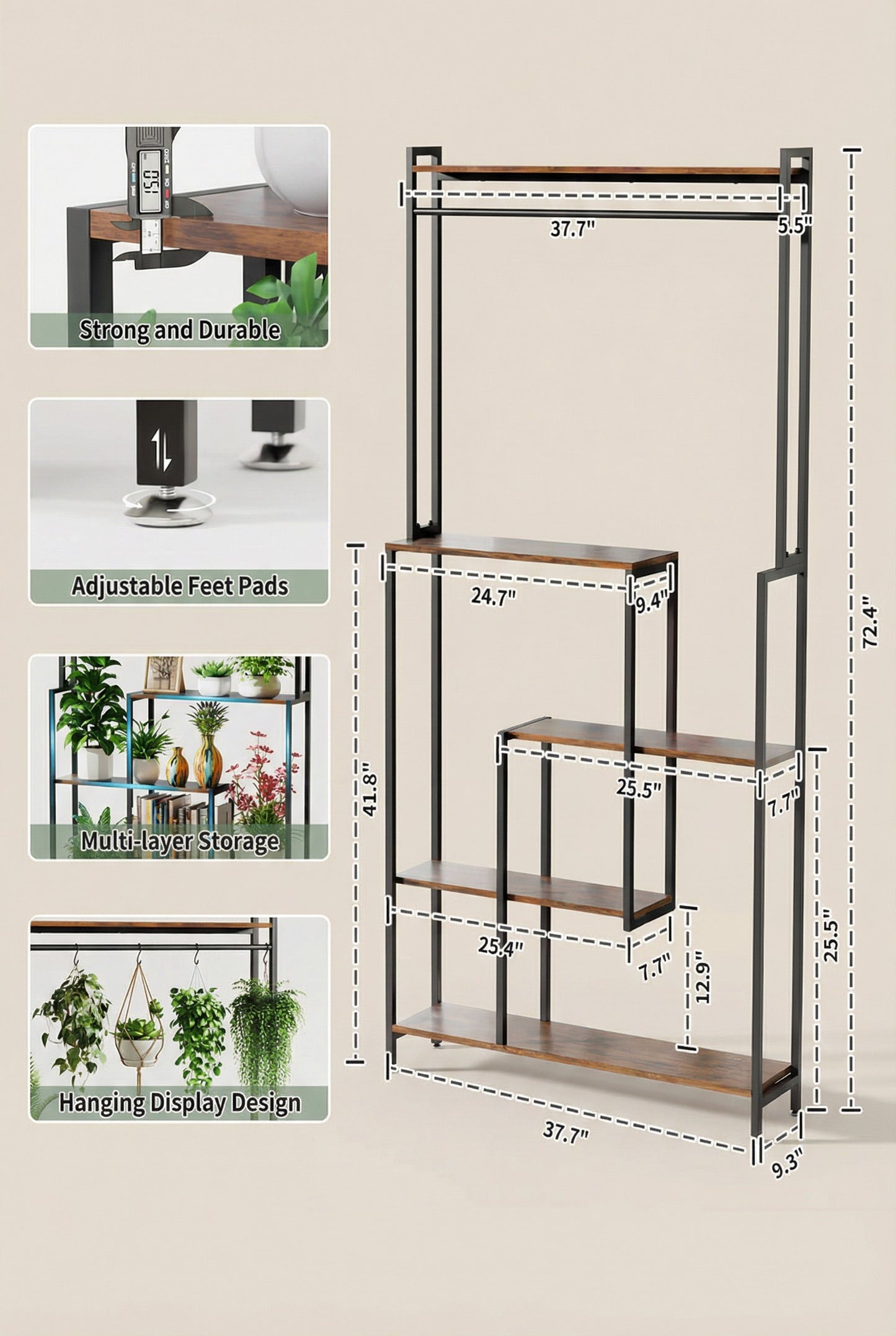 5-Tier Metal Display Shelf with LED Lights