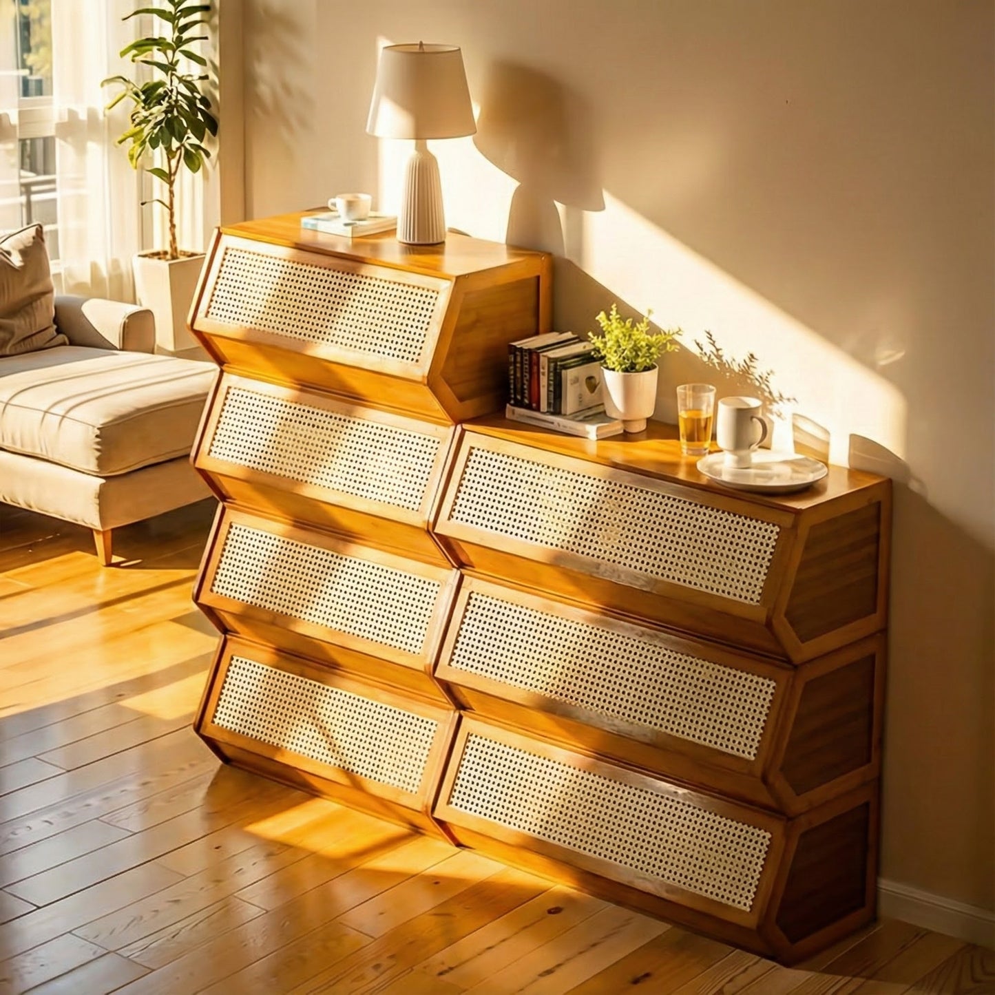 Thin Bamboo Shoe Cabinet with 3 Flip Drawers – Narrow Shoe Storage Organizer