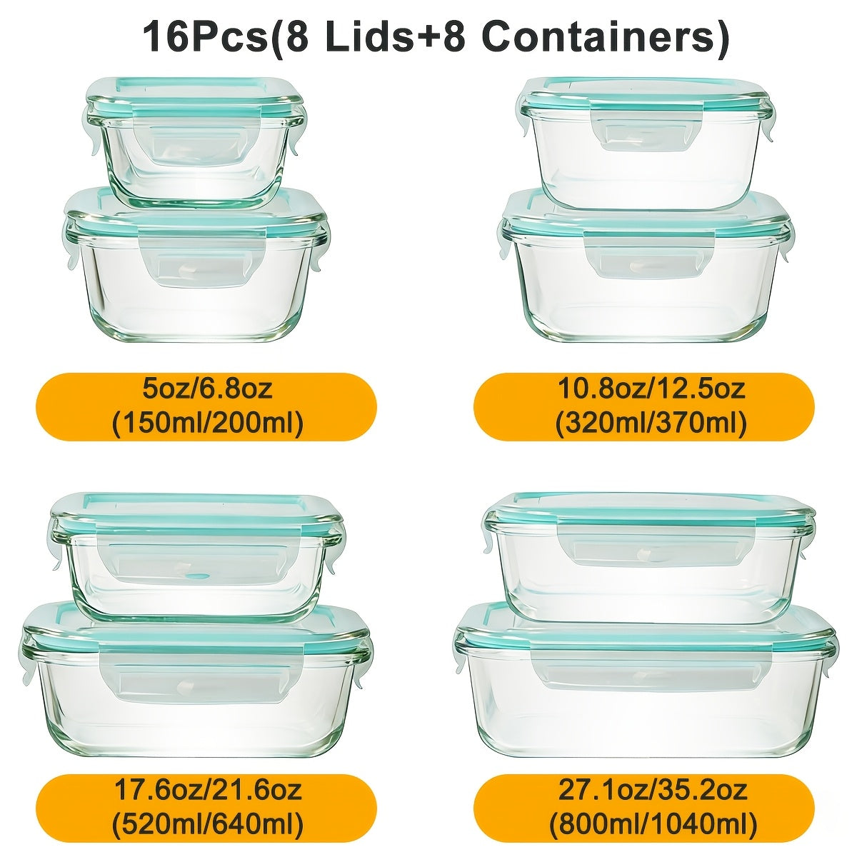 16-Piece Glass Food Storage Containers with Lids – Durable Set
