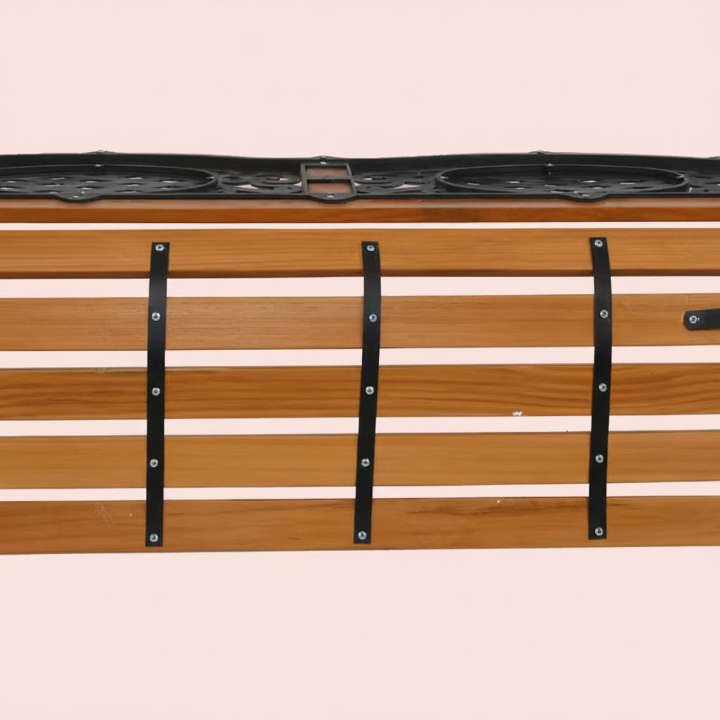 Cast Iron & Wood Outdoor Garden Bench with Ornate Backrest