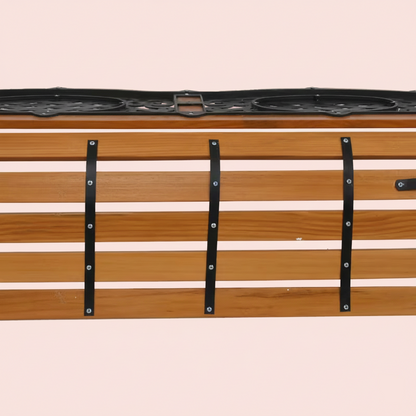 Cast Iron & Wood Outdoor Garden Bench with Ornate Backrest