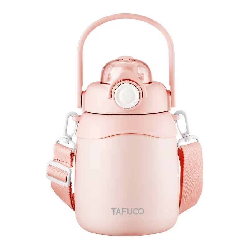 Large Belly Kawaii Insulated Vacuum Water Bottle with Strap