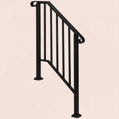 Outdoor Stair Handrail for 1–4 Steps, Adjustable Black Steel Railing