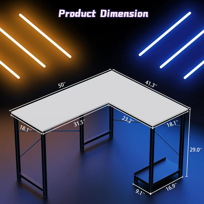 L-Shaped Corner Computer Desk with Storage Pocket | Wooden Home Office / Gaming