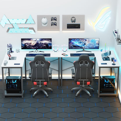 L-Shaped Corner Computer Desk with Storage Pocket | Wooden Home Office / Gaming