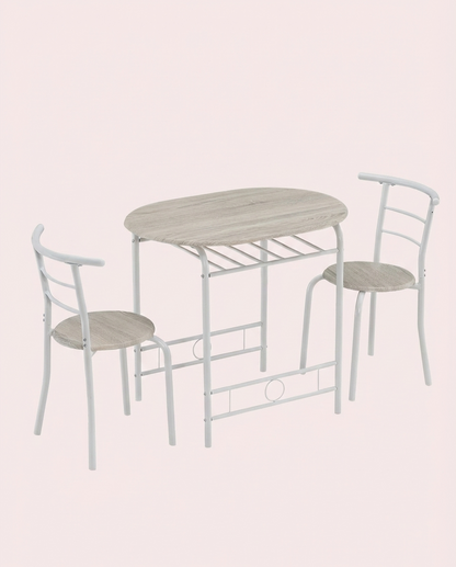 3-Piece Dining Set for 2 – Minimalist Wooden Table + 2 Metal Frame Chairs